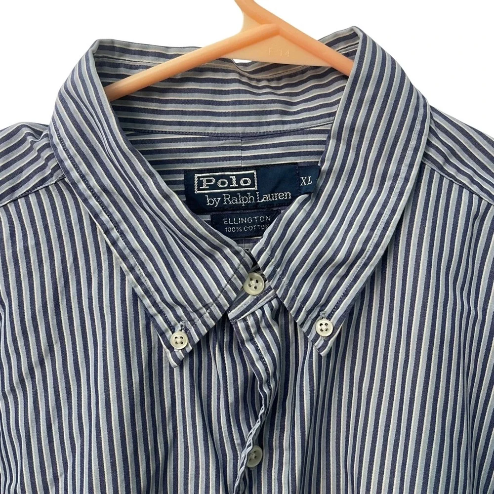 Polo Ralph Lauren‎ Ellington Mens XL Blue White Striped Cotton Button Down Shirt